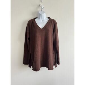 Old Navy Brown Plush Tee Long Sleeve V-Neck Top Small‎ Soft Cozy Fall Basic